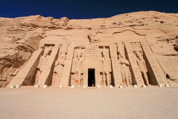 Temple to Nefertari with blue sky at Abu Simbel, Egypt 