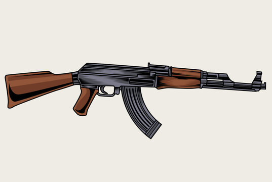 AK 47 machine gun on white background