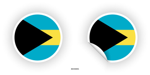 Bahamas sticker flag icon set in circle shape and circular shape with peel off on white background.