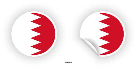 Bahrain sticker flag icon set in circle shape and circular shape with peel off on white background.