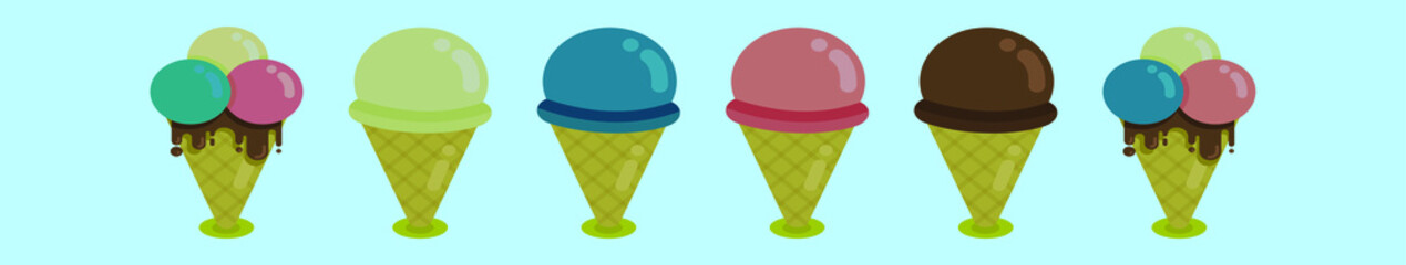 set of ice cream cartoon icon design template with various models. vector illustration isolated on blue background