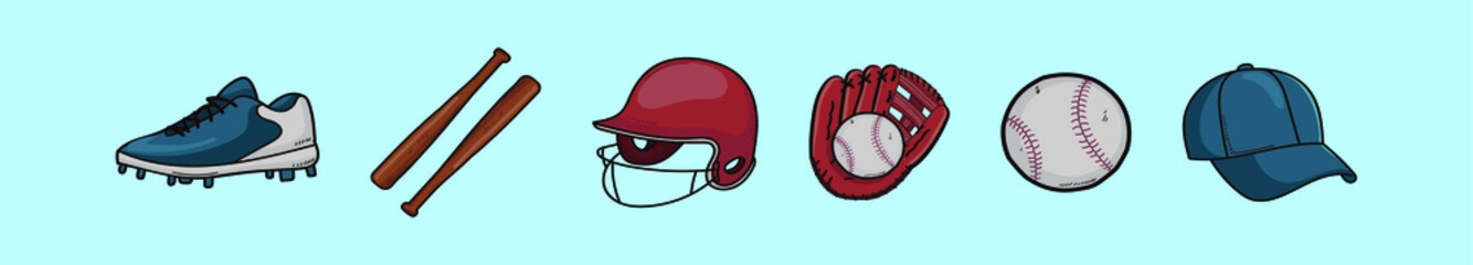 set of softball cartoon icon design template with various models. vector illustration isolated on blue background