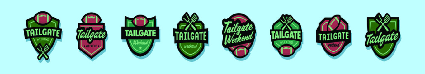 set of tailgates party cartoon icon design template with various models. vector illustration isolated on blue background