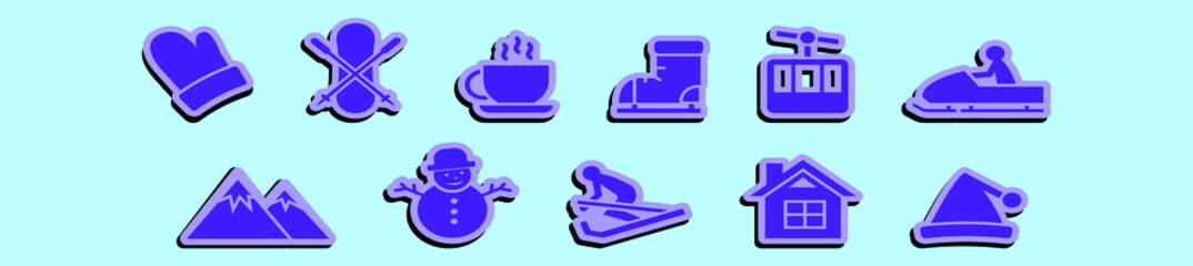 set of winter cartoon icon design template with various models. vector illustration isolated on blue background