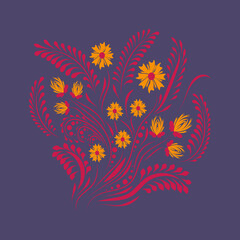 Folk floral print . Flowers abstract art , poster.