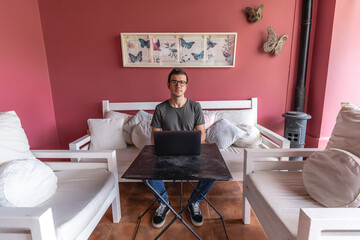 young man working at home's gallery - homework concept