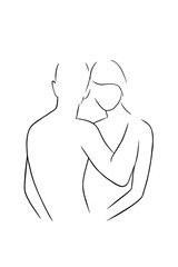 Abstract illustration. Poster. Drawing of a couple in one line.