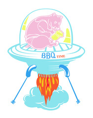 illustration of a pig in a roasting stove vector