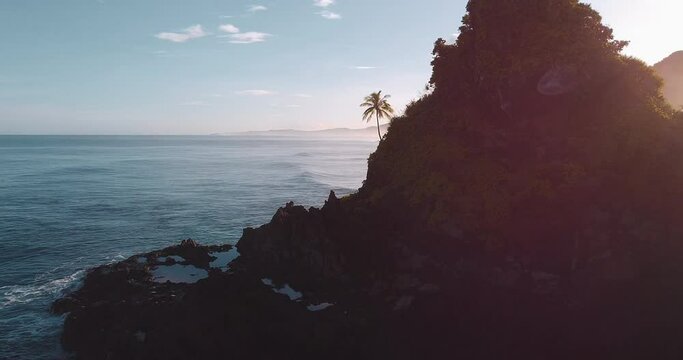 Beautiful drone shot revealing the Pacific Island of Tutuila, American Samoa