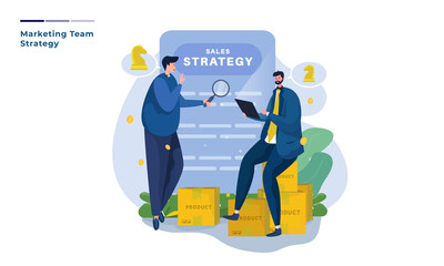 Vector illustration of a marketing team with a marketing plan concept