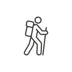 Hiking line icon. Simple outline style. Activity, nature, trekking, walk, adventure concept design element. Vector illustration isolated on white background. EPS 10.