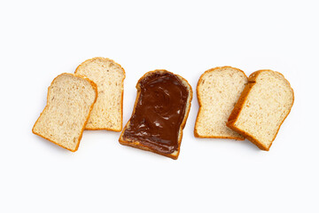 Bread with sweet chocolate hazelnut on white