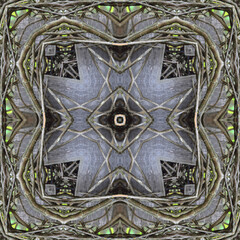 Illustration of a decorative square picture or frame made of dry vine branches on a gray wooden background.