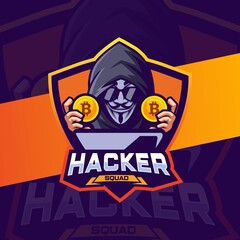 hacker cryptocurrency mascot logo design for e-sport and team logo