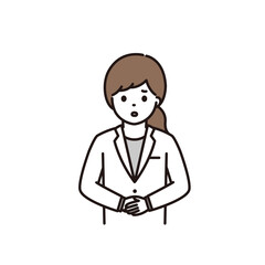 困った顔で手を前で組む女性薬剤師のイラスト
