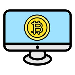 bitcoin on a computer icon vector