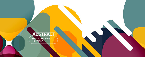 Flat geometric round shapes and dynamic lines, abstract background. Vector illustration for placards, brochures, posters and banners