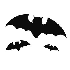 Silhouettes of flying bats. Black on a white background. Vector illustration.