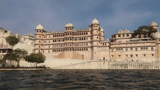 Udiapur city palace view from Lake Pichola, Udaipur, Rajasthan