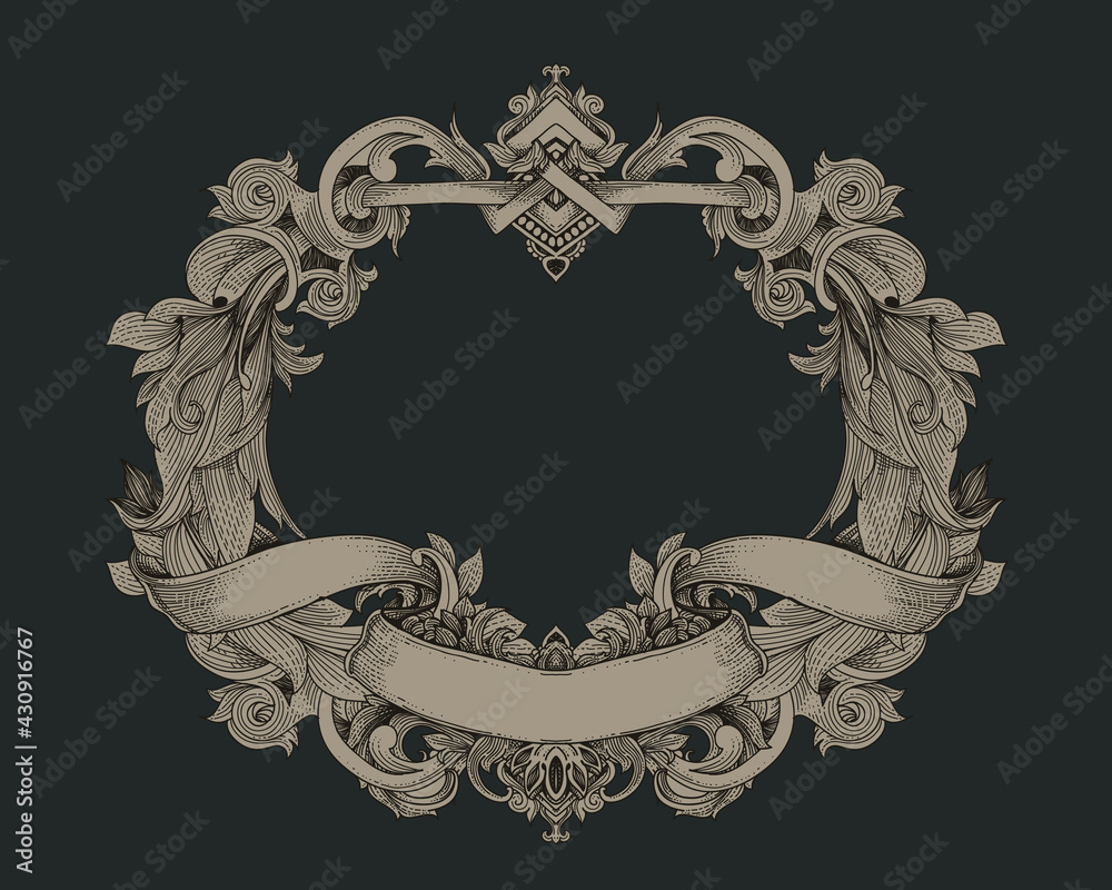 Sticker vintage baroque frame with flora ornament
