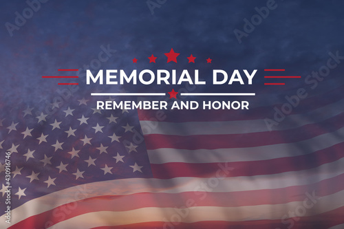Memorial day card with flag and text