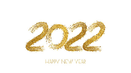 Happy new year 2022 numbers written in a golden brush isolated on a white background.