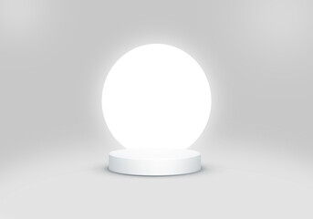 grey light round podium for product display with 3d rendered grey studio background