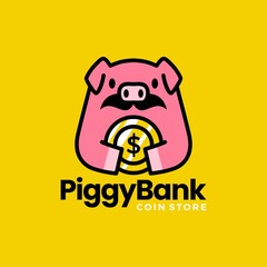 piggy bank pig coin money dollar moustache logo vector icon illustration