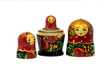 Matryoshka family. Russian doll on a White background. Matrioska art.