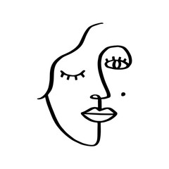 Face continuous line drawing. Beautyfull girl face. Attractive young woman portrait female beauty concept. Continuous one line drawing. Black and white vector illustration. Abstract minimal women.