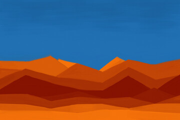 Naklejka na ściany i meble Minimalism landscape painting, african desert, simple color palette artwork. Minimal geometric shapes painted with dark blue sky and hot sand