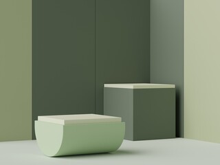 3d rendering of minimal scene of white blank podium with earth tones color theme. Display stand for product presentation mock up and cosmetic advertising.