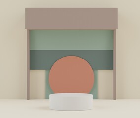 3d rendering of minimal scene of white blank podium with earth tones color theme. Display stand for product presentation mock up and cosmetic advertising.