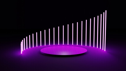 Abstract pink neon platform 3d rendering for trade show