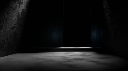 Dark empty room with a black background and dim light