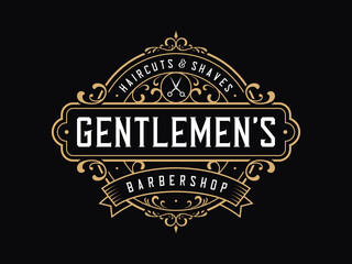 Vintage luxury badge logo template. Suitable for barber shop, tattoo studio, whiskey, alcohol, beer, salon, shop signage. - Powered by Adobe