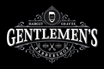 Barbershop vintage lettering logo with decorative ornamental frame - obrazy, fototapety, plakaty