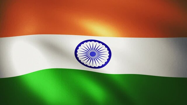 風にはためくインド国旗のCGループ映像