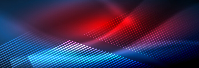 Fototapeta na wymiar Neon glowing lines, magic energy and light motion background. Vector wallpaper template