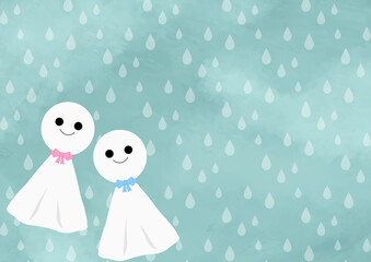 水彩　梅雨　てるてる坊主　天気　雨　フレーム　背景