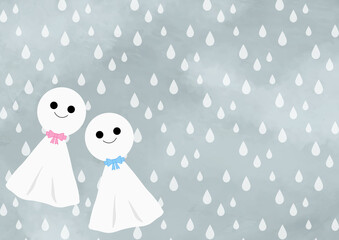 水彩　梅雨　てるてる坊主　天気　雨　フレーム　背景