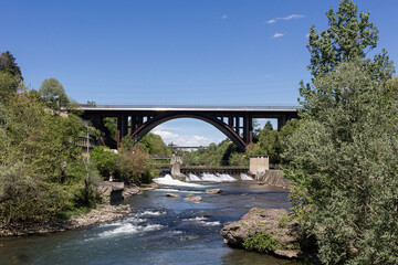 A4 motorway, the bridge over Adda River between&nbsp;Trezzo sull'Adda&nbsp;and&nbsp;Crespi d'Adda - Lombardy, Italy
