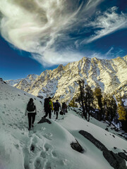 Fototapeta na wymiar Snowline Trek Dharamshala Himachal Pradesh Trekking hiking in the mountains