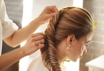 Fototapeta premium Hairdresser working with client in beauty salon