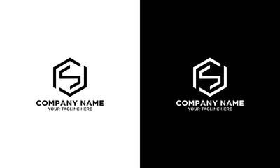 Letter S Hexagon Logo Geometric Shape on a black and white background.