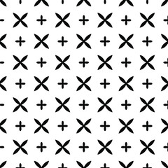 Geometric vector pattern with triangular elements. Seamless abstract ornament for wallpapers and backgrounds. Black and white colors. 