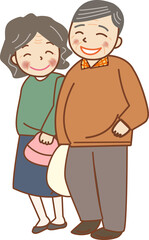 Fototapeta premium 仲良く歩いている高齢の男性と女性。