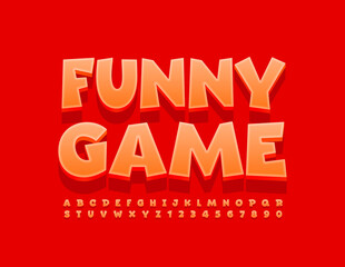 Vector bright Emblem Funny Game. Red Comic Font. Playful set of Alphabet Letters and Numbers
