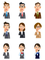 囁く会社員の男女の上半身セット
