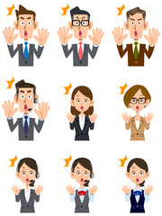 驚く会社員の男女の上半身セット
